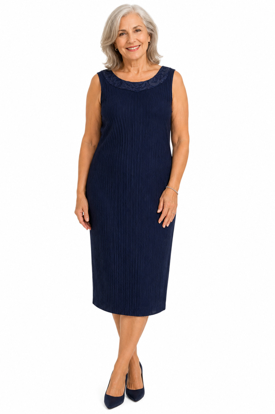 Maya Brooke Womens Navy Sequin Neckline Midi Sleeveless Evening Dress sz 18 W